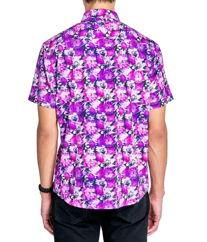 Society of Threads Men's Regular Fit 4-Way Stretch Performance Blooming Floral Short Sleeve Button Down
