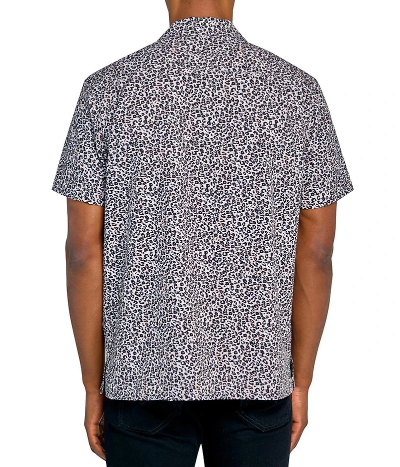 Society of Threads Men's Regular Fit 4-Way Stretch Performance Leopard Print Short Sleeve Button Down