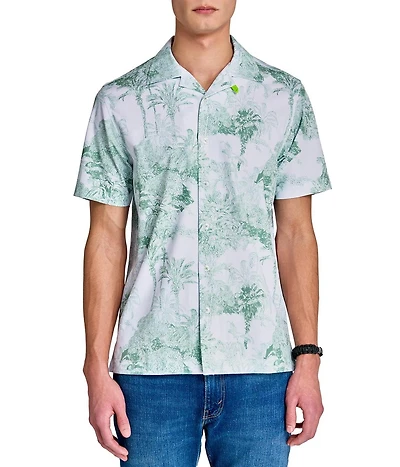 Society of Threads Men's Regular Fit 4-Way Stretch Performance Palm Tree Short Sleeve Button Down