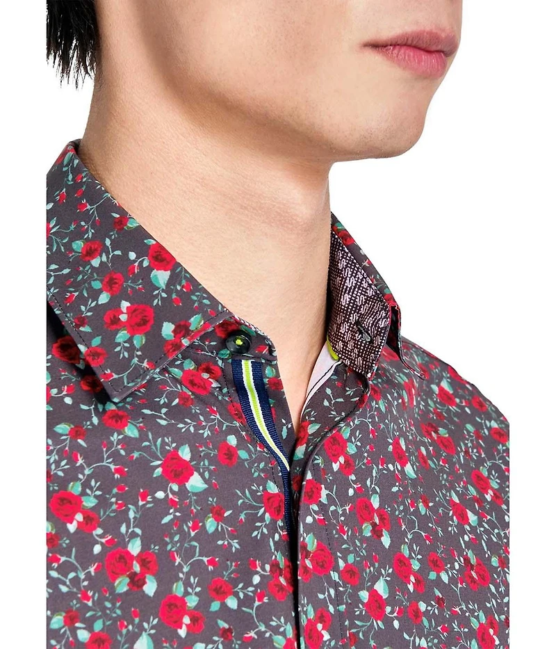 Society of Threads Men's Regular Fit 4-Way Stretch Performance Vibrant Floral Long Sleeve Button Down