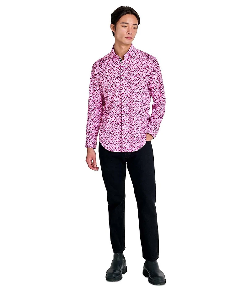 Society of Threads Men's Regular Fit 4-Way Stretch Performance Blushing Long Sleeve Button Down