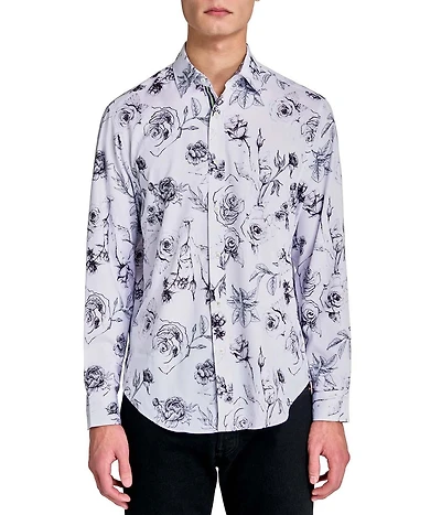 Society of Threads Men's Regular Fit 4-Way Stretch Performance Shaded Rose Long Sleeve Button Down