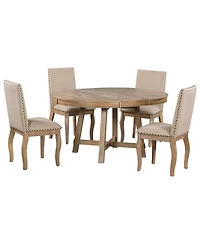 Streamdale Furniture 5-Piece Extendable Round Farmhouse Dining Set with 4 Upholstered Chairs
