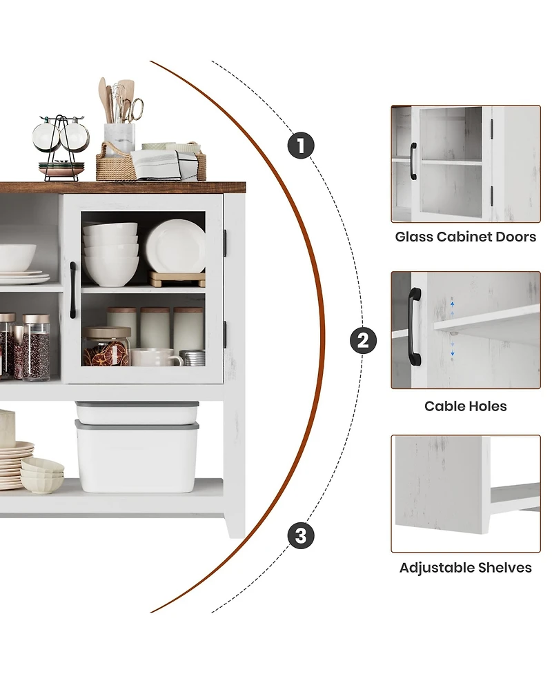 homfan 53" Kitchen Sideboard Buffet Cabinet with Glass Doors, Coffee Bar Table, Storage for Living Room and Dining Room