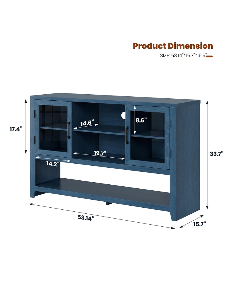 homfan 53" Kitchen Sideboard Buffet Cabinet with Glass Doors, Coffee Bar Table, Storage for Living Room and Dining