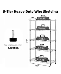 Streamdale Furniture 5-Tier Heavy Duty Steel Wire Shelving Unit 1250 Lbs Capacity