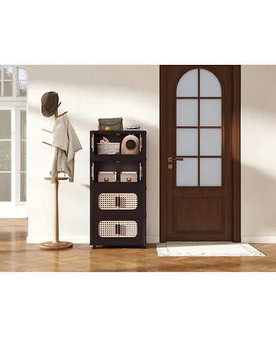 Streamdale Furniture 4-Tier Folding Storage Cabinet with Magnetic Doors and Wheels