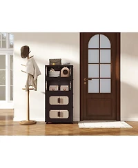 Streamdale Furniture 4-Tier Folding Storage Cabinet with Magnetic Doors and Wheels