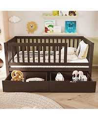 Streamdale Furniture 3-in-1 Solid Wood Convertible Toddler Bed with Storage Drawers Espresso