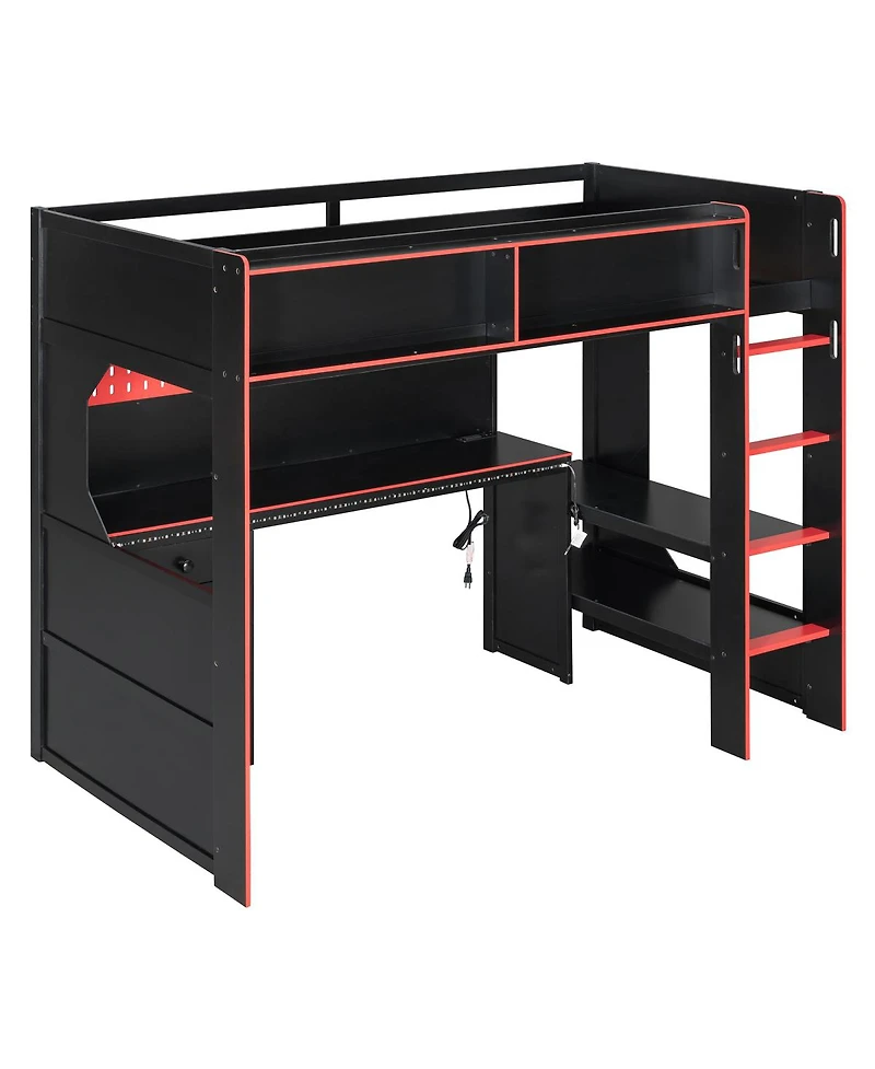 Streamdale Furniture Twin Gaming Loft Bed with Desk Lights and Charging Station