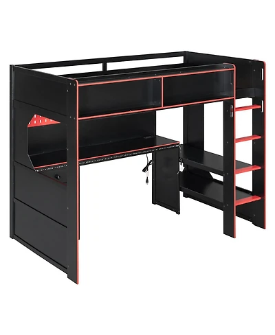 Streamdale Furniture Twin Gaming Loft Bed with Desk Lights and Charging Station