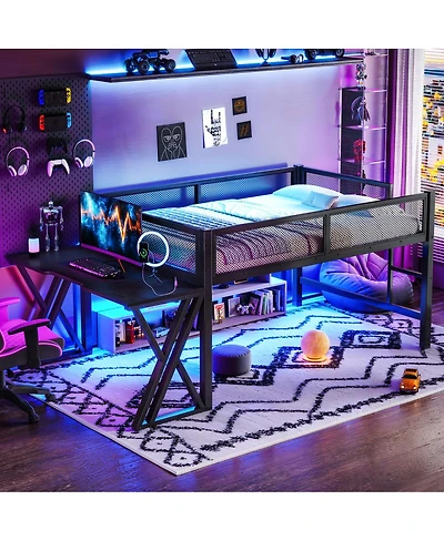 Streamdale Furniture Full Size Gaming Loft Bed with Desk Led Lights Usb Ports and Staircase