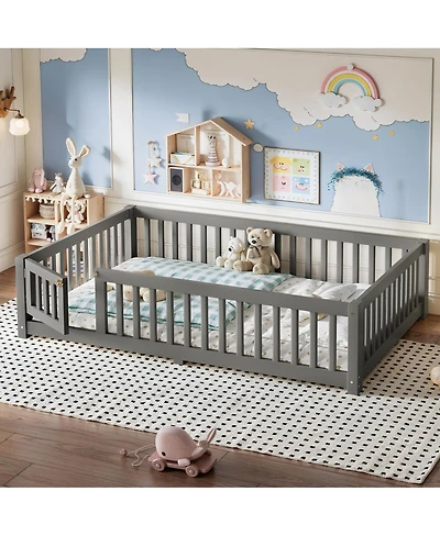 Streamdale Furniture Full Size Bed Floor Bed with Safety Guardrails and Door for Kids