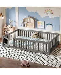 Streamdale Furniture Full Size Bed Floor Bed with Safety Guardrails and Door for Kids