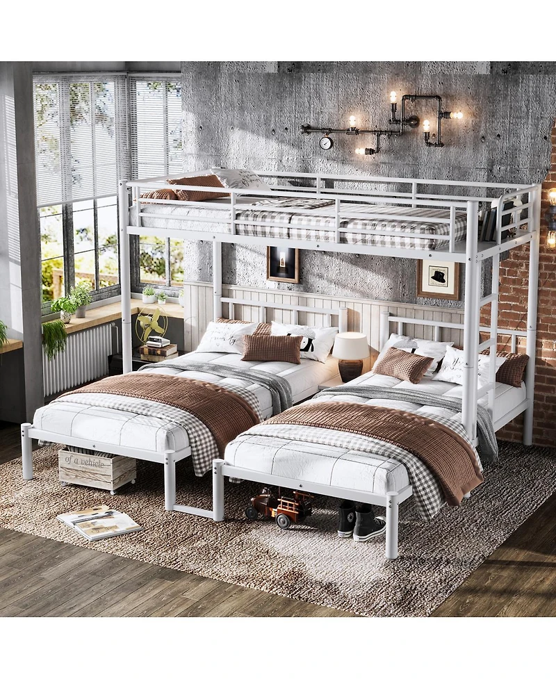 Streamdale Furniture Triple Twin Metal Bunk Bed for 3