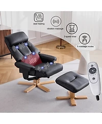 Streamdale Furniture Pu Leather Heated Massage Swivel Accent Chair with Ottoman