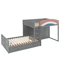 Streamdale Furniture Full Size Offset Bunk Bed with Wardrobe Drawers and Upholstered Guardrail
