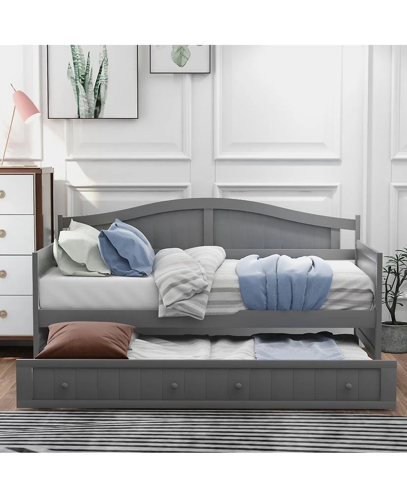 Streamdale Furniture Wooden Daybed with Trundle Bed Sofa Bed for Bedroom Living Room