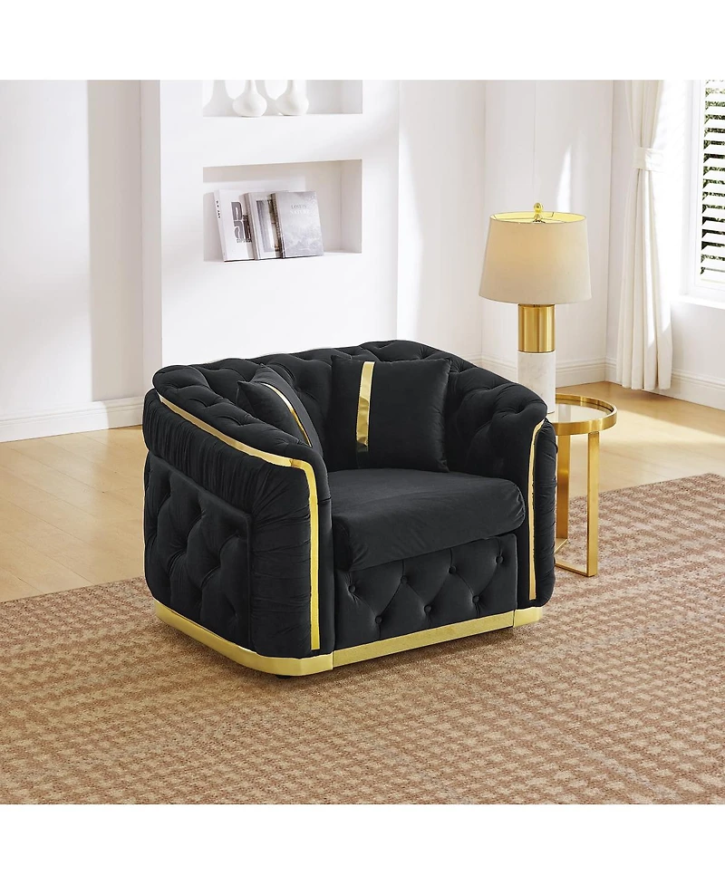 Streamdale Furniture Mid-Century Modern Chesterfield Velvet Armchair with Gold Accents