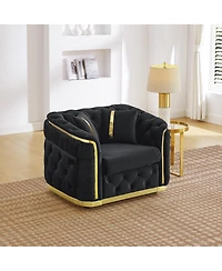 Streamdale Furniture Mid-Century Modern Chesterfield Velvet Armchair with Gold Accents