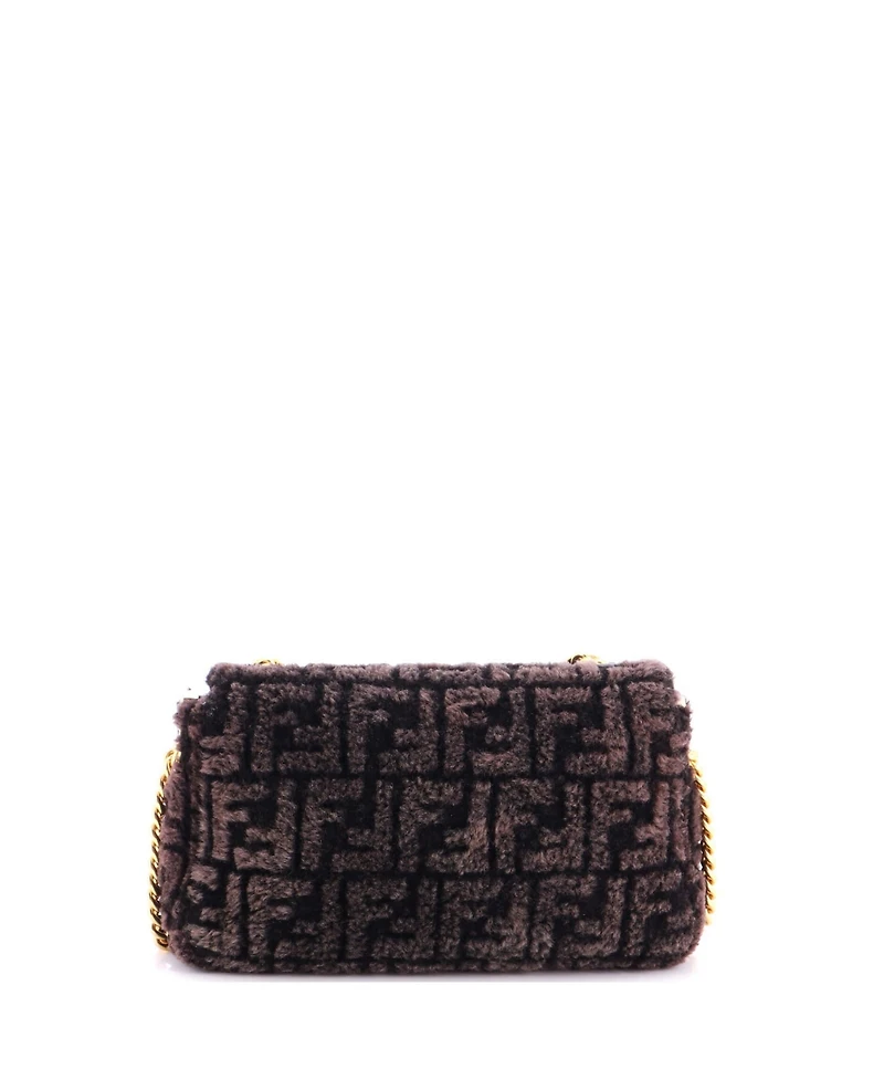 Pre-Owned Fendi Medium Midi Baguette Chain Bag Zucca Shearling