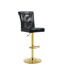 Streamdale Furniture Set of 2 Vintage Crocodile Leather Bar Chairs with Crystal Clasps