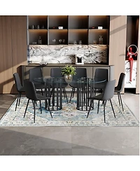 Streamdale Furniture 71 inch Oval Glass Dining Table with 8 Pu Leather Chairs