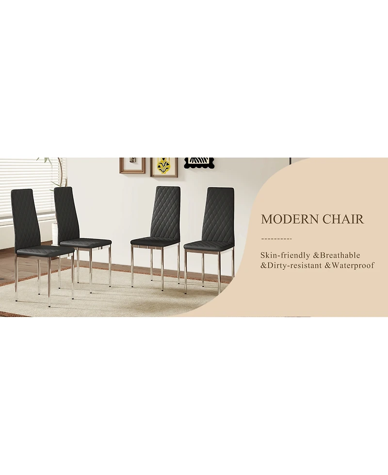 Streamdale Furniture Modern Style Dining Chairs Set of 4 Pu Leather with Silver Metal Legs