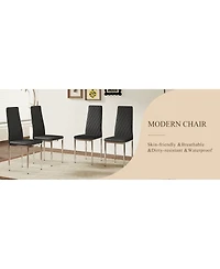 Streamdale Furniture Modern Style Dining Chairs Set of 4 Pu Leather with Silver Metal Legs