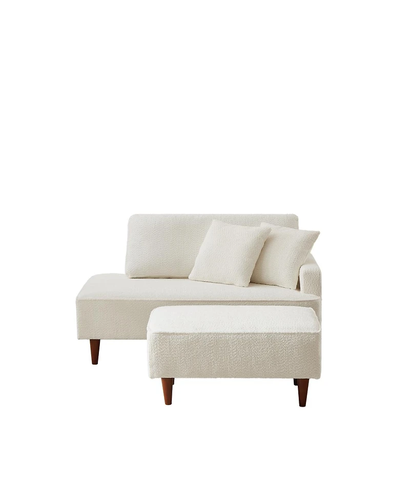 Streamdale Furniture Boucle Indoor Chaise Lounge Chair with Ottoman and 2 Throw Pillows