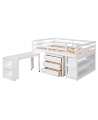 Streamdale Furniture Low Study Full Loft Bed with Cabinet Shelves and Rolling Desk