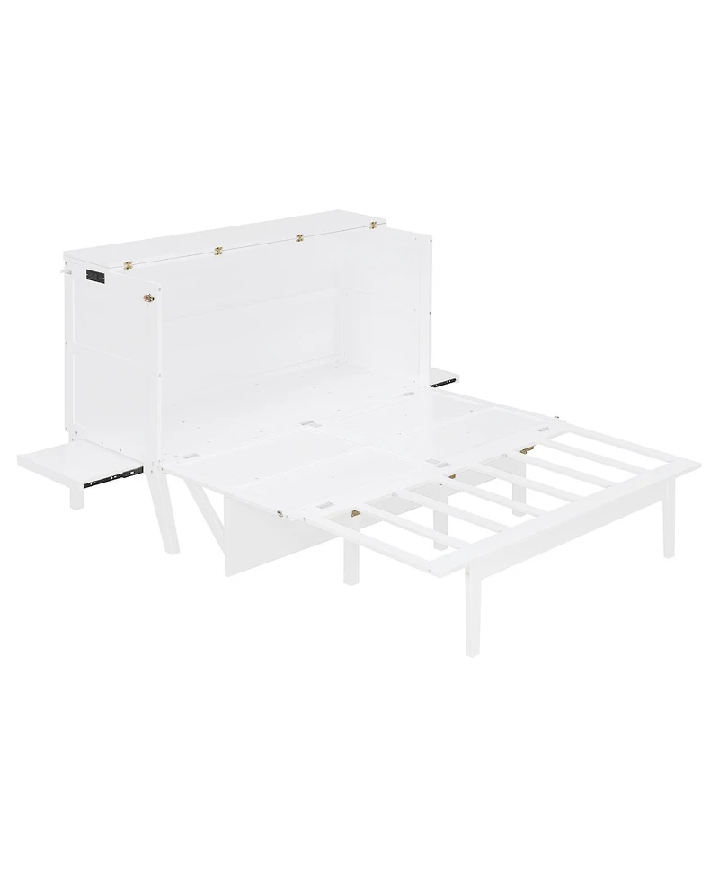 Streamdale Furniture Queen Size Murphy Bed with Usb Port and removable Shelves on Each Side