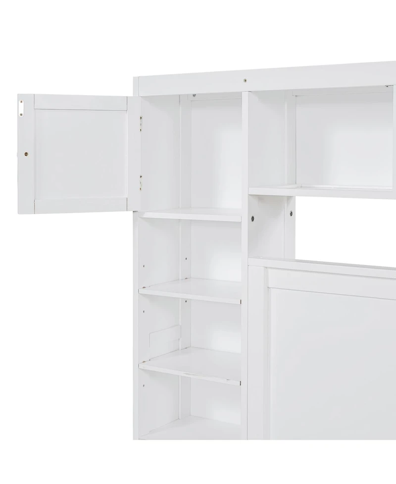 Streamdale Furniture Queen Size Wooden Bed With All-in-One Cabinet Shelf and Sockets