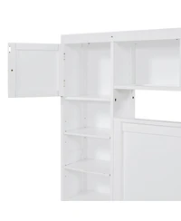 Streamdale Furniture Queen Size Wooden Bed With All-in-One Cabinet Shelf and Sockets
