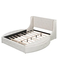 Streamdale Furniture Velvet Upholstered Platform Bed with Storage Drawer and 2 Side Stools