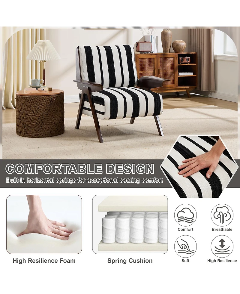 Streamdale Furniture Modern Striped Armchair with Solid Wood Legs (Set of 2
