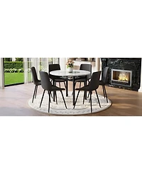Streamdale Furniture 42 inch Modern Round Dining Table Set with 6 Pu Chairs
