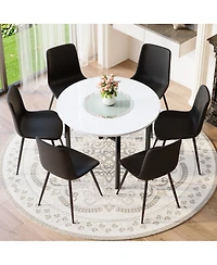 Streamdale Furniture 42 inch Modern Round Dining Table Set with 6 Pu Chairs