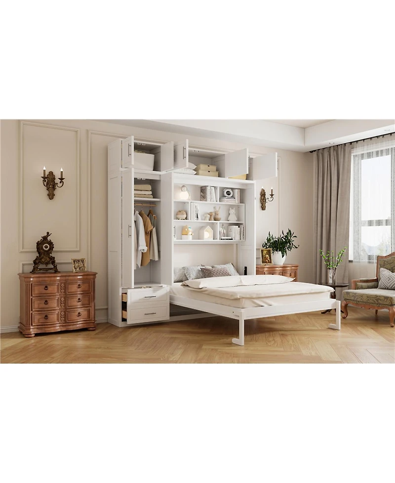 Streamdale Furniture Murphy Bed with Top Cabinet Shelves and Wardrobe