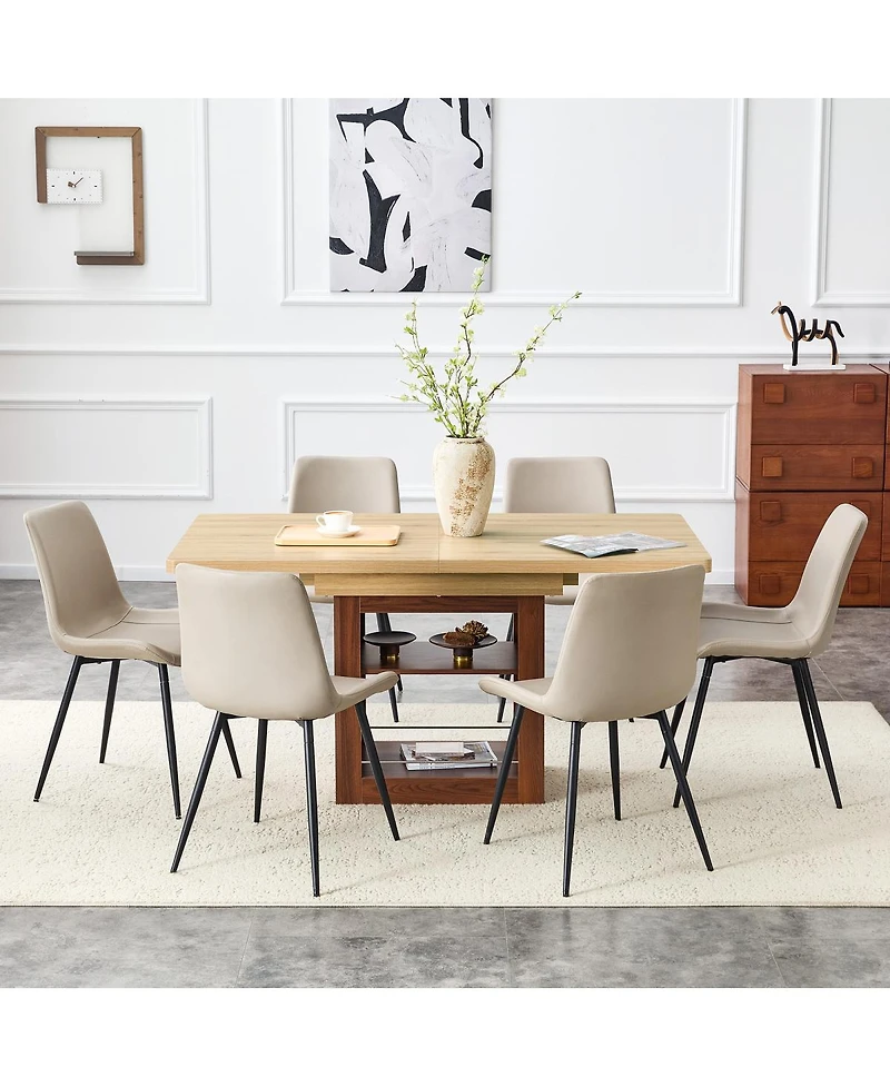 Streamdale Furniture 6-Piece Scalable Dining Set: 59-71 inch Pull-Out Table and Warm Gray Pu Chairs
