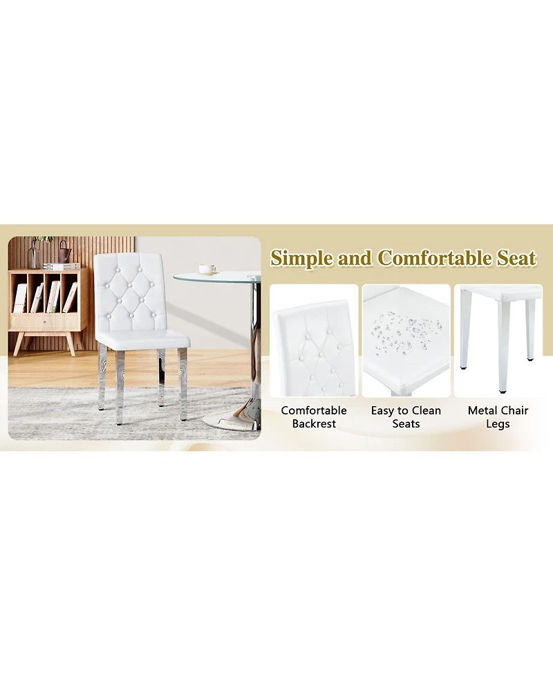 Streamdale Furniture 47.3 inch Circular Mdf Dining Table and 4 Ergonomic Pu Chairs Set