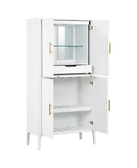 Streamdale Furniture Modern Fluted 4-Door Wine Cabinet with Glass Display and Stemware Rack