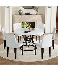 Streamdale Furniture 47.3 inch Circular Mdf Dining Table with 6 Ergonomic Pu Chairs