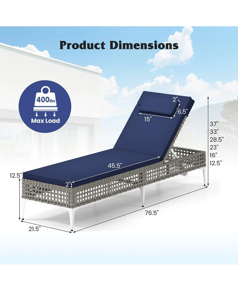 Gouun Set of 2 Patio Chaise Lounge Chair with 6-Level Backrest and Headrest