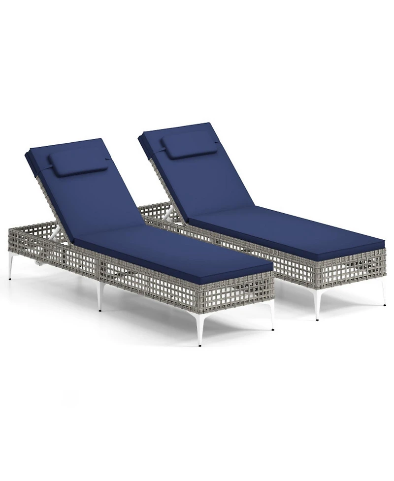 Gouun Set of 2 Patio Chaise Lounge Chair with 6-Level Backrest and Headrest