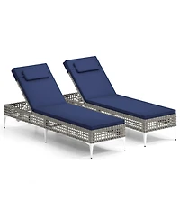 Gouun Set of 2 Patio Chaise Lounge Chair with 6-Level Backrest and Headrest