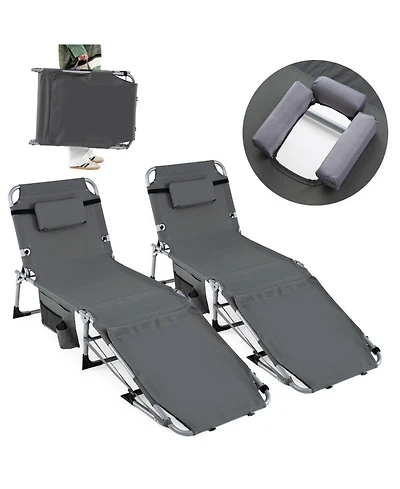 Gouun Set of 2 Tanning Chair with Face Arm Holes Portable 4-Level Backrest