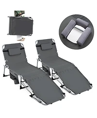 Gouun Set of 2 Tanning Chair with Face Arm Holes Portable 4-Level Backrest