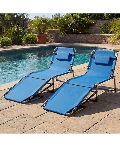 Gouun Set of 2 Portable Tanning Sunbathing Chair with Face Arm Holes 4-Level Tilt