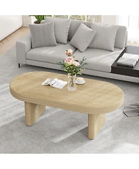 Streamdale Furniture Mid-Century Modern Oval Fluted Wood Coffee Table